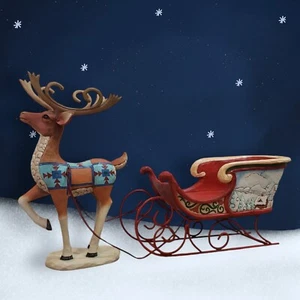 Jim Shore Bethlehem Lights Reindeer Sleigh with Luminara Berry Pine Ring RARE - Picture 1 of 22