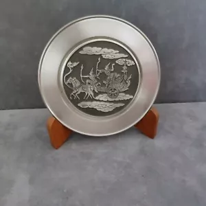 More details for vintage decorative pewter plate from thailand