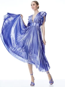 ALICE & OLIVIA ( 4 )"NIESHA" SUNBURST PALACE BLUE MIDI DRESS NWT MSRP$695 - Picture 1 of 13