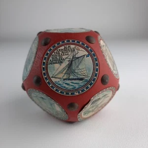 Old Sailing War Ships Wood Dodecahedron Paperweight Vintage - Picture 1 of 9