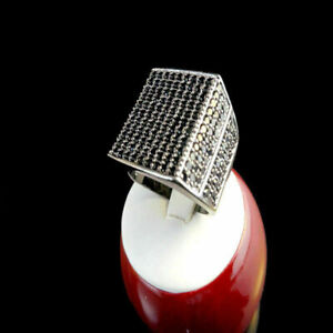 Lab-Created Black Round Cut Diamond Men's Anniversary Party 935 Silver Ring