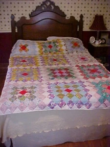 QUILT, 25 PATCH on POINT, SCRAPPY PIECES, 1950s - Picture 1 of 5