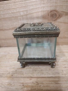 Vintage Jewelry Casket, Glass Ornate - Picture 1 of 5