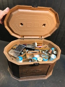 Vtg MCM Plastic SEWING BOX 2 Tier Chest CABINET Full of Supplies - Picture 1 of 6