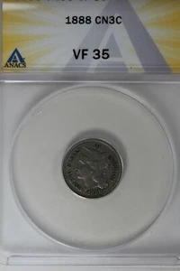 1888  .03  ANACS  VF 35  Three Cent Nickel, Liberty Three Cent Piece - Picture 1 of 2