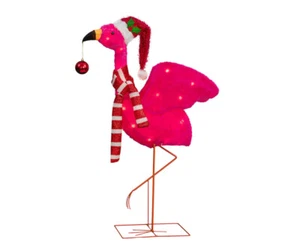 Flamingo w/Santa Hat & Ornament 36” Christmas Light Up Yard Art Decoration - Picture 1 of 5