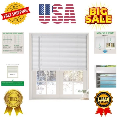 Беспроводные белые 1-дюймовые светофильтрационные мини-жалюзи 30,5 дюйма ширина x 60 дюймов высота оконные жалюзи f... - Изображение 1 из 4