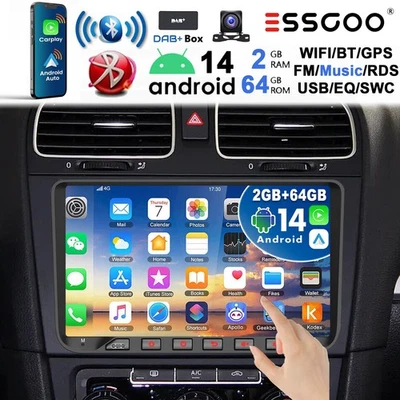DAB Android 14 Autoradio 2+64G 9" GPS KAM WIFI NAVI Für VW Golf 5 6 EOS Jetta T5 - Bild 1 von 4