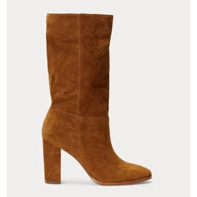Ralph Lauren Artizan II Slouchy Suede Boots Tobacco Brown Mid Calf Women 8.5 NEW - Image 1 of 4