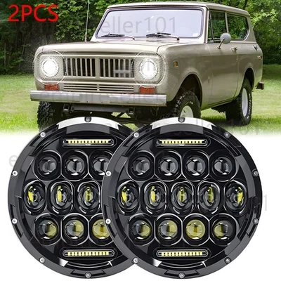 Par de faros LED redondos de 7" pulgadas Fit International Harvester Scout II 1973-1980 Foto 1 de 4