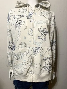 Disney Lilo & Stitch Woman’s Stitch Embroidered Zip-Down Hoodie Ivory 2X-Large - Picture 1 of 11