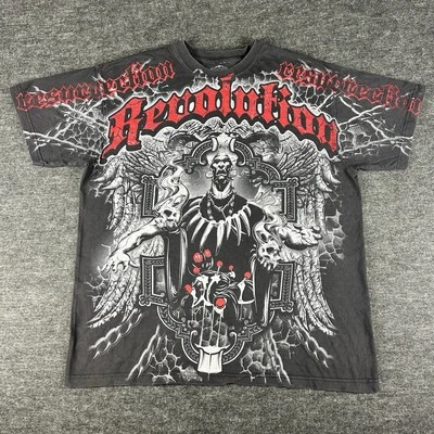 Vintage Revolution Shirt Mens Black XL USA Made Skulls Punk AOP Graphic Tee Y2K - Image 1 of 4