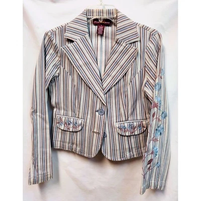 Jones Wear Jeans Blazer Jacket Striped Tailored Button-Up Size 4 Cotton/Spandex - Image 1 of 4