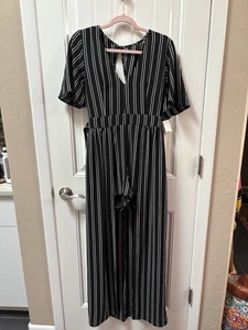 NWT:JR.’s SZ.3 STRIPED ROMPER W/PLUNGING NECKLINE+ANKLE GRAZING OVERLAY - Picture 1 of 17