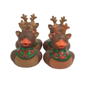 ORIENTAL TRADING LOT OF 4 CHRISTMAS RUBBER REINDEER DUCKS DUCKIES - Picture 1 of 7