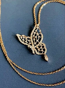 Diamond Necklace  18ct Rose Gold  0.70ct in Butterfly Pendant Charm Cervin Blanc - Picture 1 of 8