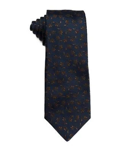 Kiton Napoli $330 Nueva corbata de seda con estampado floral dorado azul marino 3,25” 8 cm - Imagen 1 de 3