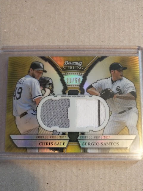 2011 Bowman Sterling Gold Dual Relic Box Topper Chris Sale Sergio Santos /50 - Image 1 of 2