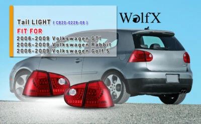 For 2006-2009 Volkswagen GTI GEN 5/VW Rabbit LED Tail Lights Assembly Red LH+RH Foto 1 de 4