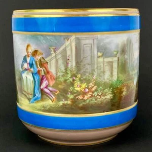Antique Sevres Style Plant Cache Pot Paris Porcelain Hand Painted Lovers - Picture 1 of 21