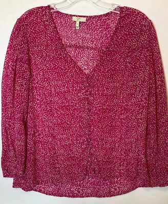 JOIE Rosa Cuello en V Túnica Fluida Manga 3/4 Boho Hippie Campesina Blusa Para Mujer Pequeña Foto 1 de 4