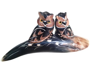 Eulen Figur handgeschnitzt Büffelhorn Unikat Haus & Garten Deko Eulenliebhaber Geschenke - Bild 1 von 5