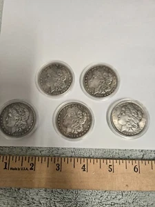 Lot of 5, $1 FAUX Morgan Silver Dollars - 1880 1881 1882 1883 1884 with sleeves - Picture 1 of 7