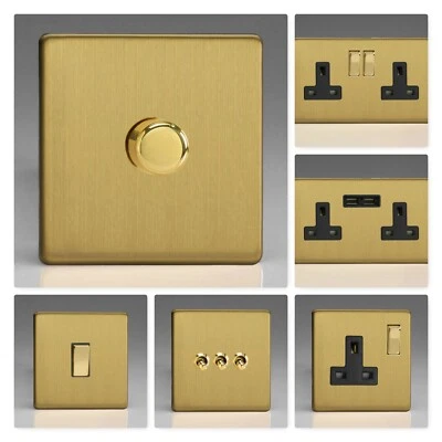 Varilight Sin Tornillos Latón Cepillado DBB Interruptor de Luz Enchufe Atenuador Palanca Cocina