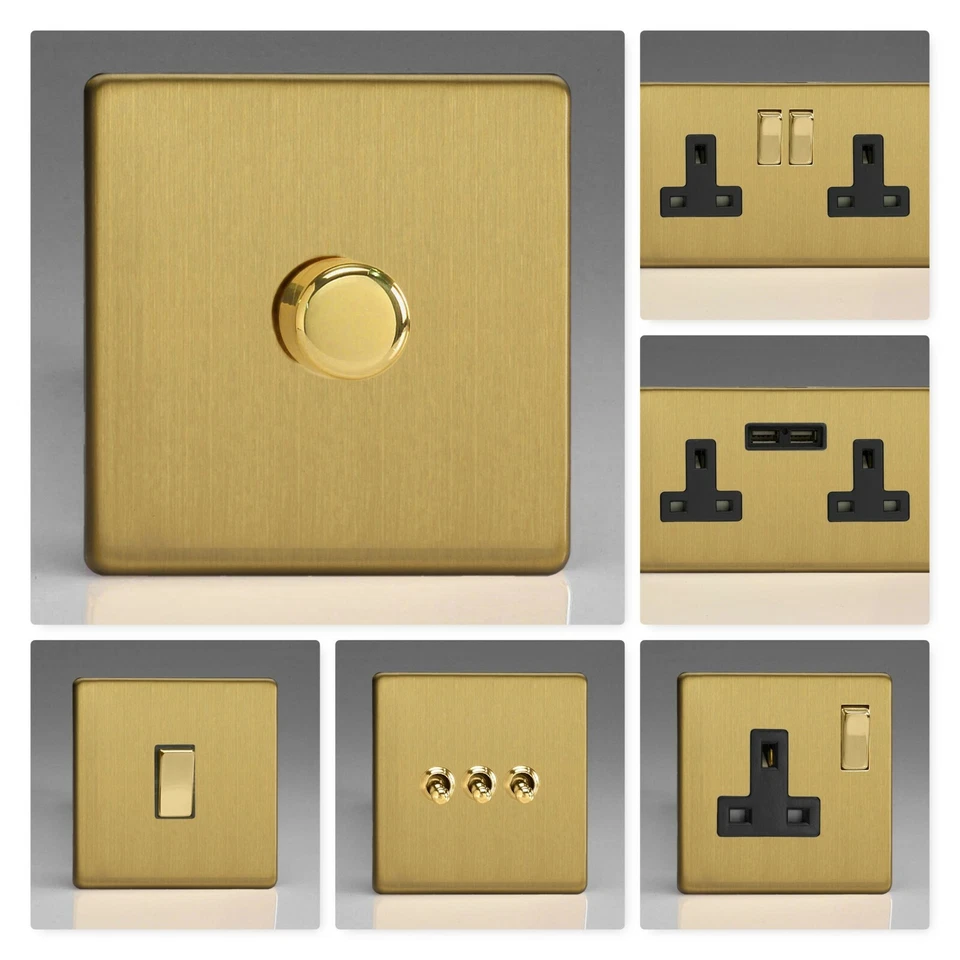 Varilight schraubenlos Messing gebürstet DBB Lichtschalter Steckdose Dimmer Kipp Herd - Bild 1 von 1