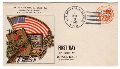 UC10 FDC 1946 Airmail Postal Entire APO1 Teixeira WWII Patriotic Cachet - Image 1 of 2