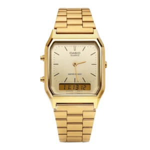 Casio Digital Analogue AQ-230GA-9D Women Watch Metal Band Gold Original New - Picture 1 of 4