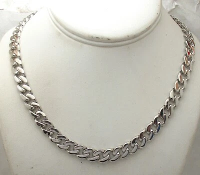 Collar de cadena Technibond Curb Cuban Monaco antideslustre de plata de ley real Foto 1 de 4