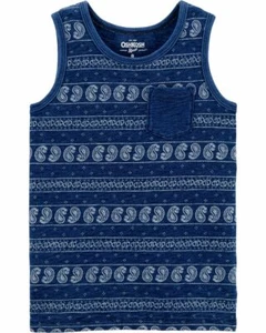 OshKosh Kid Boys Bandana Pocket Navy Blue Cotton Tank 3T,4T, 6, 7, 8, 10, 12, 14 - Picture 1 of 3