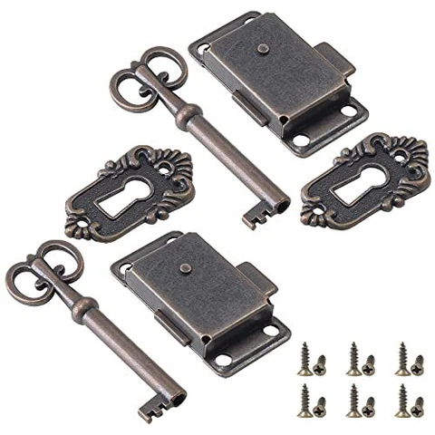 Jiozermi 2 Pack Antique Cabinet Lock Flush Mount Case Box Lock Furniture Deco Cover