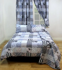 Juego de fundas de almohada acolchadas gris floral con retazos de cama doble - Imagen 1 de 1
