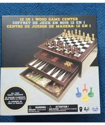 12-in-1 Wooden Game Center Family Favourite Spin-Chess Board - Image 1 of 4