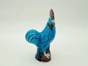 Vintage Chinese Export Pottery Turquoise Glazed Rooster Figurine 16 cm Tall 1930 - Picture 1 of 9