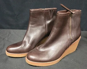 COLE HAAN Auden Waterproof Leather Wedge Ankle Boot Size 7 Chestnut Brown - Picture 1 of 6