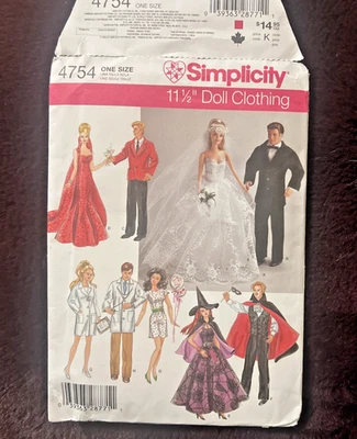 VTG Simplicity Pattern 4754 11 1/2" Doll Clothes-Wedding-Formal/Halloween-Docter - Image 1 of 2