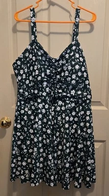 NWT BloomChic 22-24/3X Green Ditsy Floral Ruched Empire Waist Swim Dress BC124 - Image 1 of 4