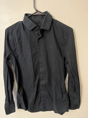 H&M  Long-Sleeve Button Up Dress Shirt Size Medium Black Slim Fit - Image 1 of 4