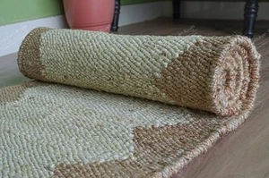 Indian handwoven Beige & White Color Hemp Jute Runner Rug For Home Decor Rug - Picture 1 of 10