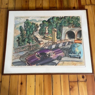 Carro túnel James (Jim) P. Nelson original dibujo pastel Pittsburgh Liberty Foto 1 de 4