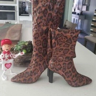 Charles David Dalton, Elástico, Botas Tejidas Leopardo Camel, Punta Punta, 8M Foto 1 de 4