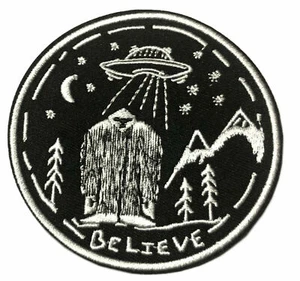 Believe Bigfoot UFO Embroidered Patch Hook & Loop Applique XFile Cryptid Mystery - Picture 1 of 12