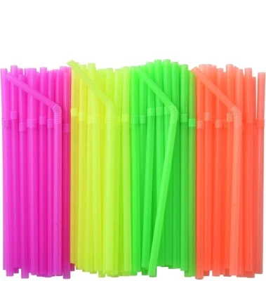 ALINK 500-PCS Neon Colored Flexible Drinking Straws, Plastic Disposable Bendy...