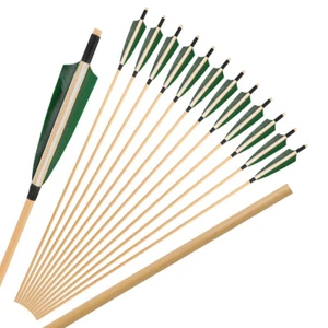 32" Wooden Arrows Shafts 5" Turkey Feather Archery Target Bow Hunting Shooting - Picture 1 of 17