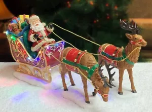 Christmas Decor Santa Riding In a Sleigh With Reindeers - Picture 1 of 4