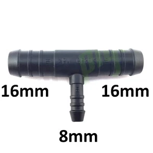Conector de tubería de manguera de tubo de púas T-Piece 16 - 8 - 16 mm montaje unificador aire agua - Imagen 1 de 3