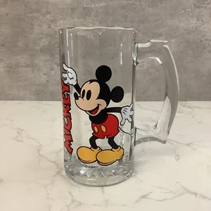Vintage Advertising Mickey Mouse Walt Disney Clear Drinking Glass Tankard 14cm - Picture 1 of 8